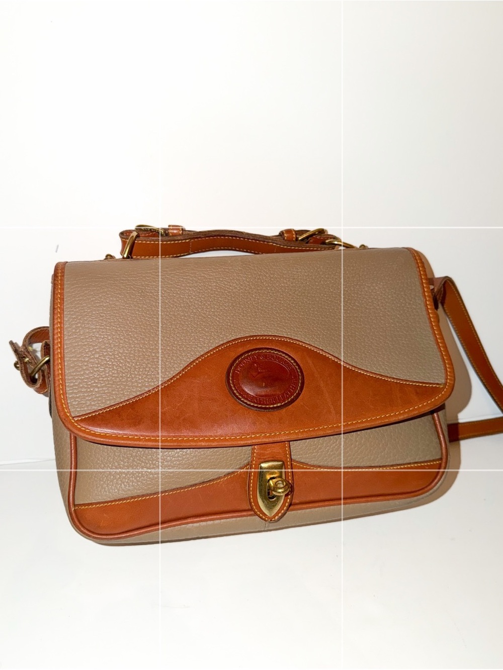 Vintage Dooney & Bourke Carrier Bag Khaki w/Brittish Tan Trim, Large - Picture 14 of 15
